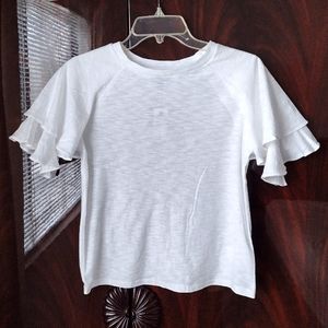 Express White Cotton Blend T Shirt with Ruffle Sleeves